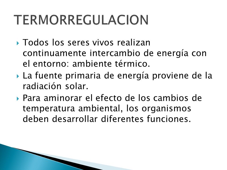 TERMORREGULACION Todos los seres vivos realizan continuamente intercambio de energía con el entorno: ambiente térmico.