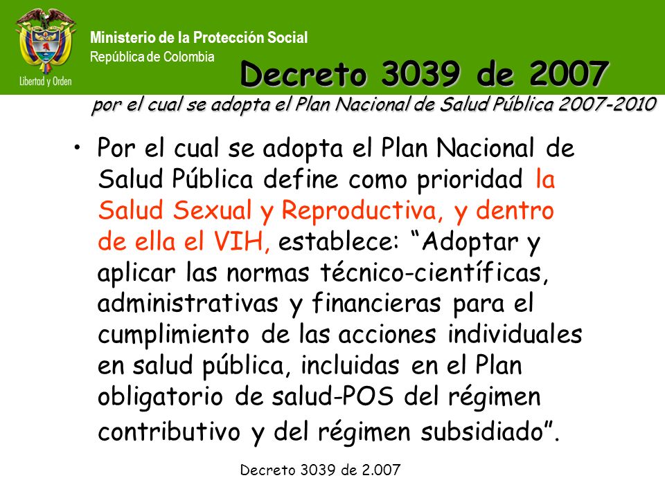 Decreto 3039 de 2007 por el cual se adopta el Plan Nacional de Salud Pública