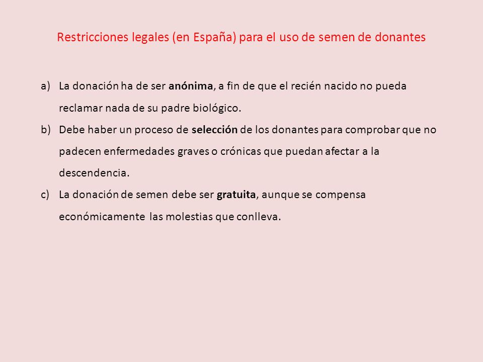 Restricciones legales (en España) para el uso de semen de donantes