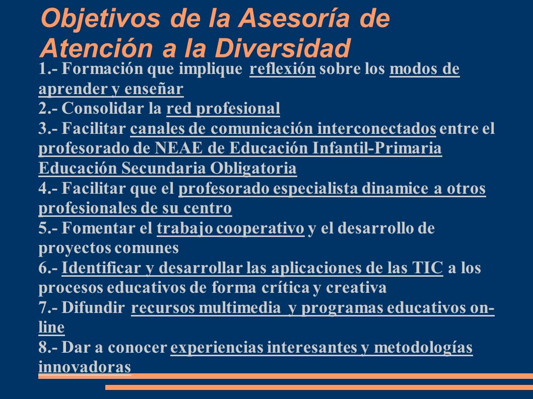 Objetivos de la Asesoría de Atención a la Diversidad