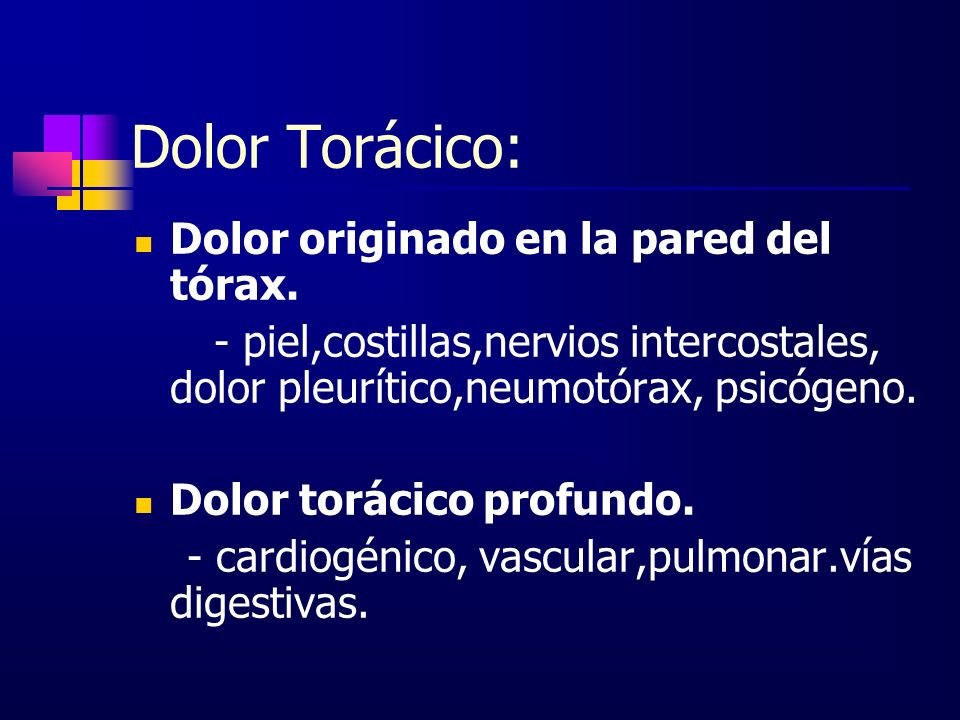 Dolor Torácico: Dolor originado en la pared del tórax.