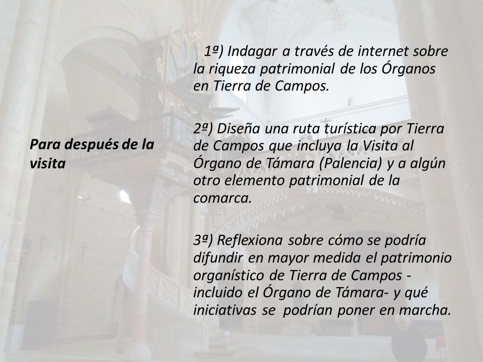 1ª) Indagar a través de internet sobre la riqueza patrimonial de los Órganos en Tierra de Campos.