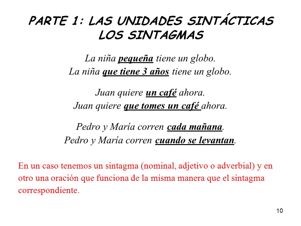 PARTE 1: LAS UNIDADES SINTÁCTICAS LOS SINTAGMAS