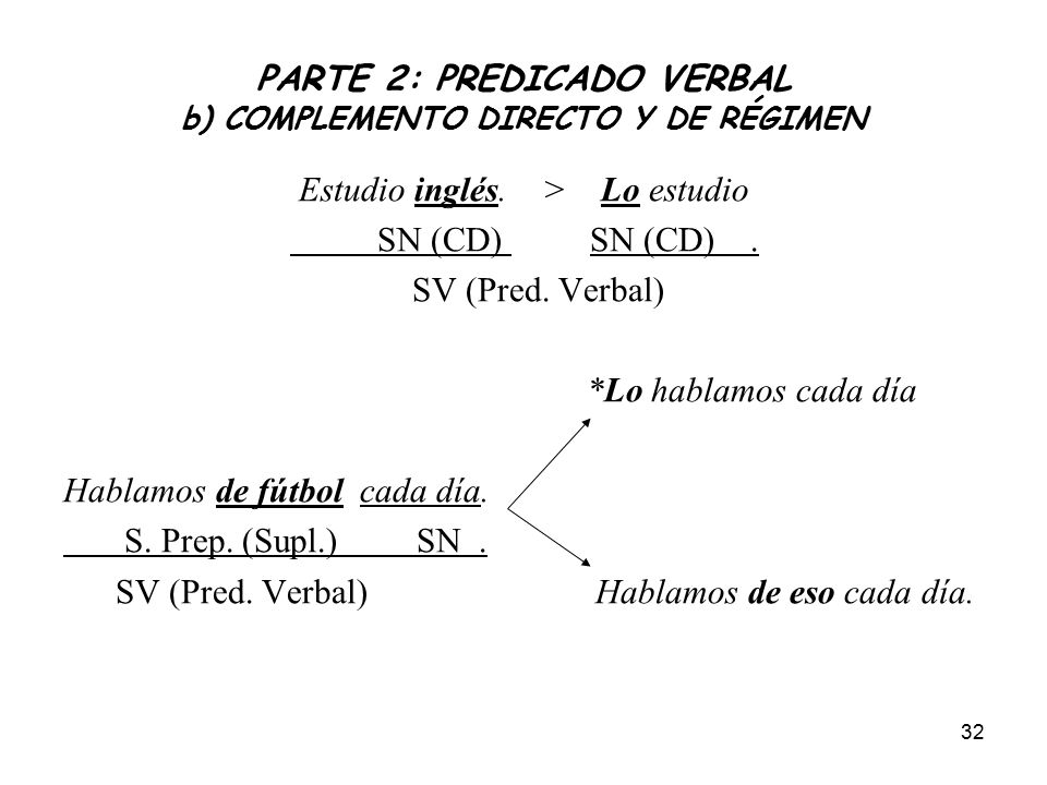PARTE 2: PREDICADO VERBAL b) COMPLEMENTO DIRECTO Y DE RÉGIMEN