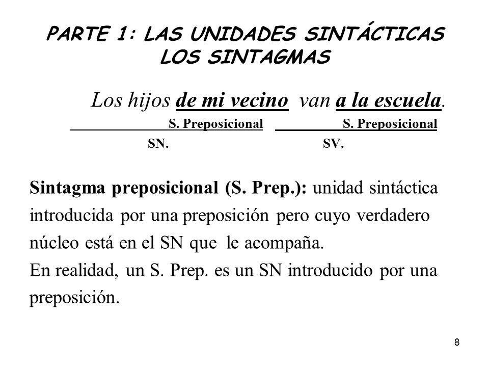 PARTE 1: LAS UNIDADES SINTÁCTICAS LOS SINTAGMAS