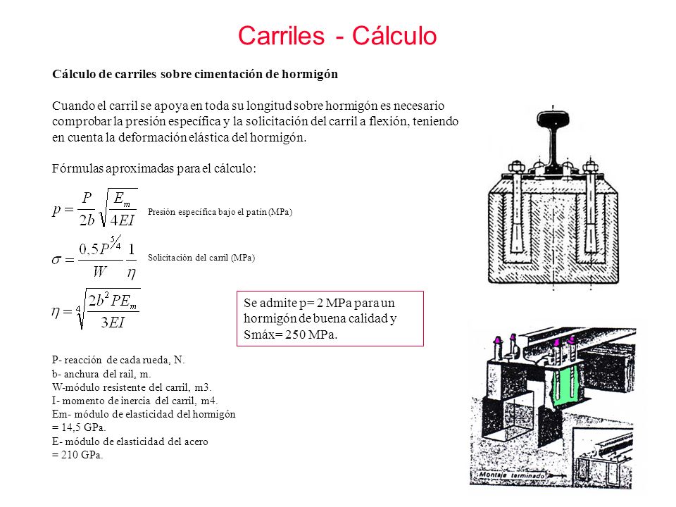 Carriles - Cálculo Cálculo de carriles sobre cimentación de hormigón