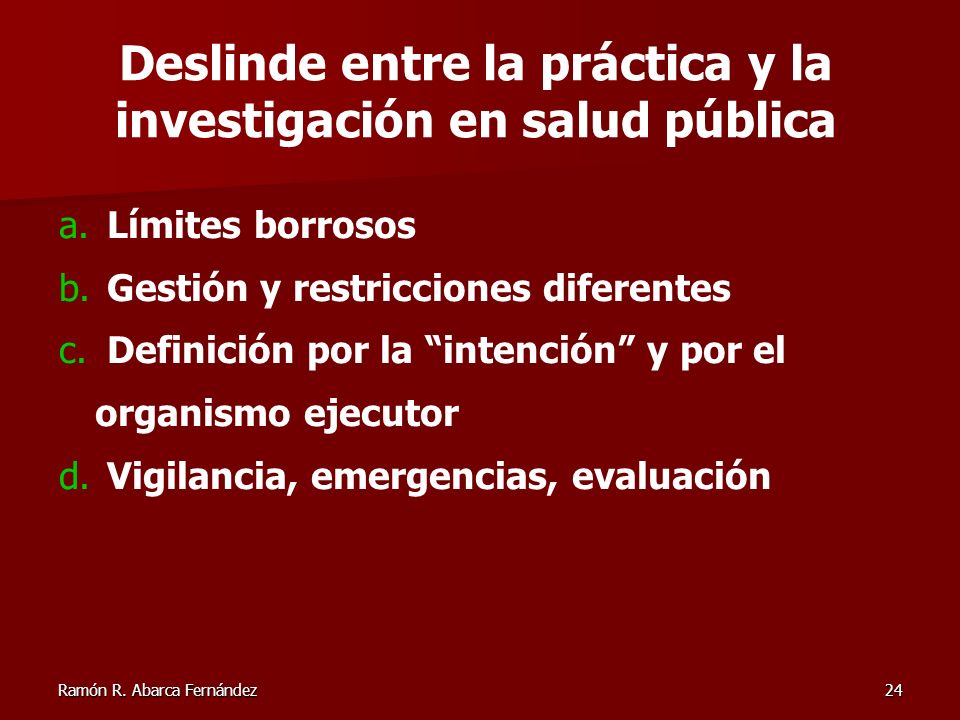 Deslinde entre la práctica y la investigación en salud pública