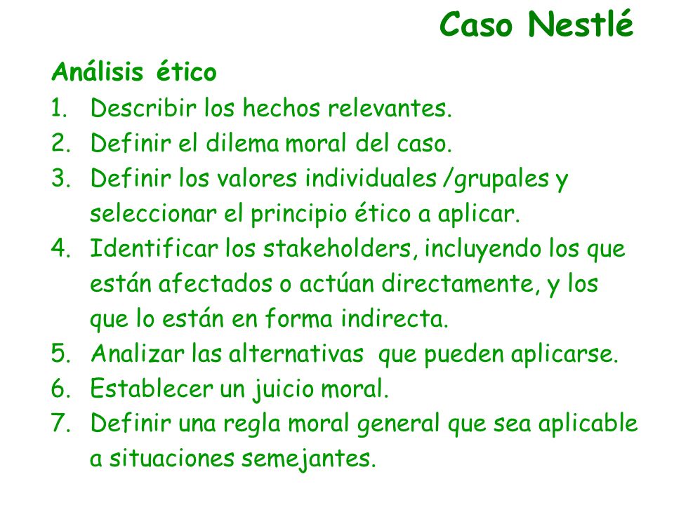 Caso Nestlé Análisis ético Describir los hechos relevantes.