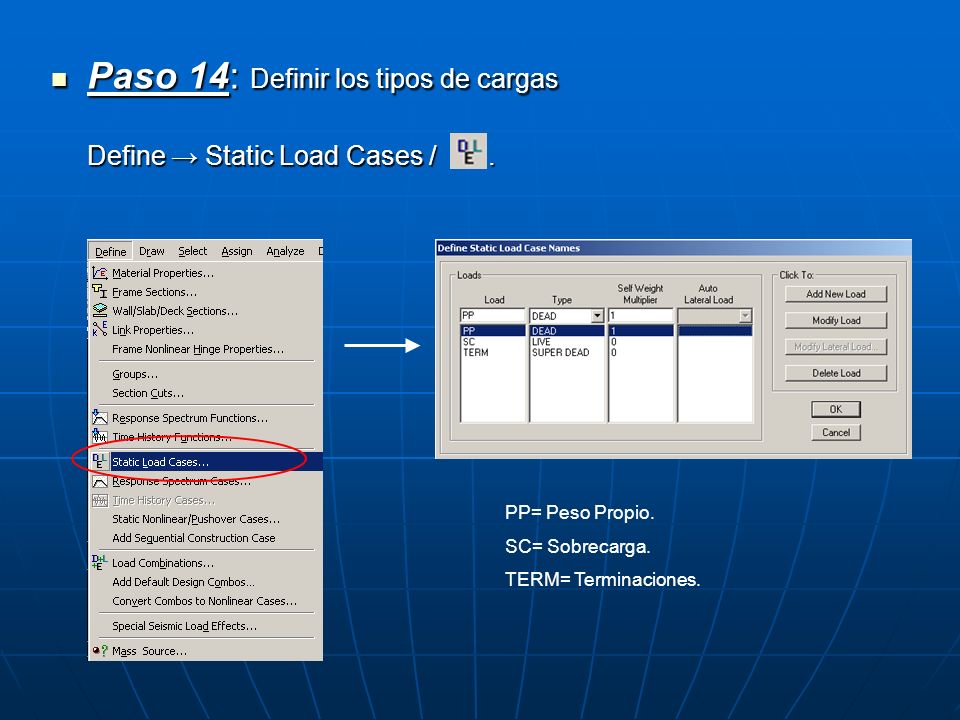 Paso 14: Definir los tipos de cargas