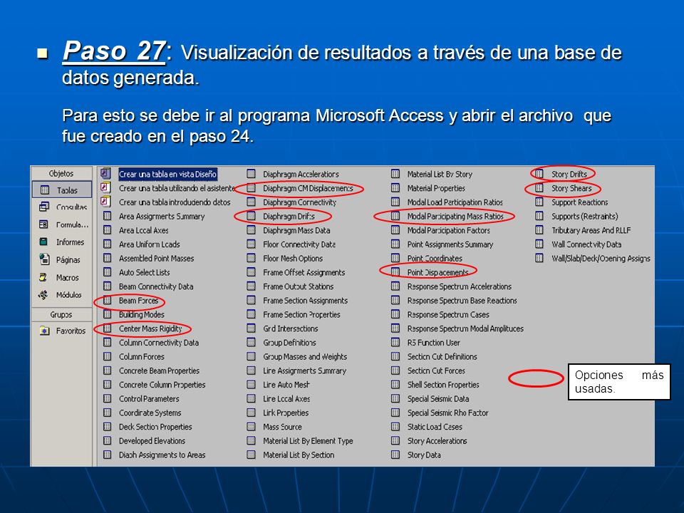 Paso 27: Visualización de resultados a través de una base de datos generada.