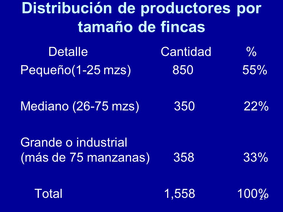 Distribución de productores por tamaño de fincas