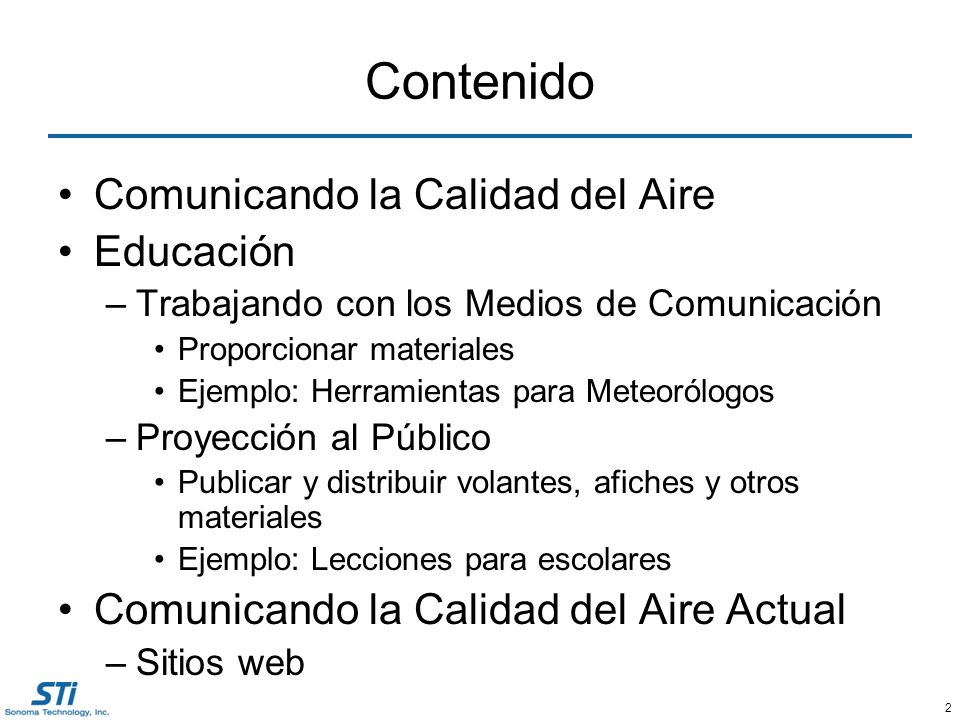 Contenido Comunicando la Calidad del Aire Educación