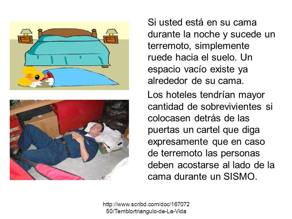Si usted está en su cama durante la noche y sucede un terremoto, simplemente ruede hacia el suelo. Un espacio vacío existe ya alrededor de su cama.