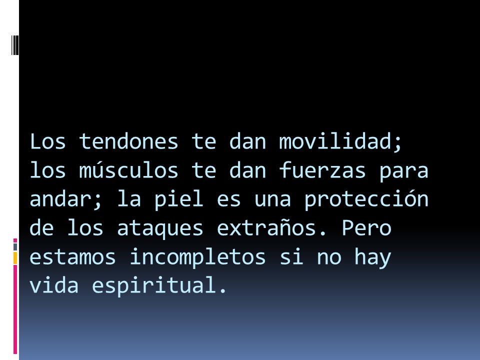 Los tendones te dan movilidad; los músculos te dan fuerzas para andar; la piel es una protección de los ataques extraños.