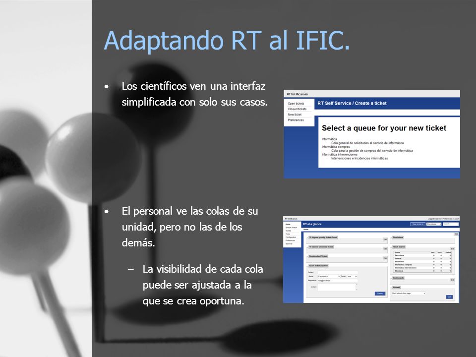 Adaptando RT al IFIC. Los científicos ven una interfaz simplificada con solo sus casos.