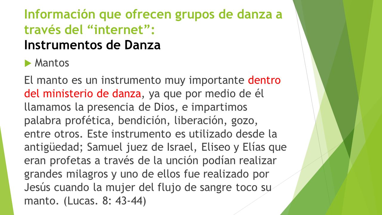 Información que ofrecen grupos de danza a través del internet : Instrumentos de Danza