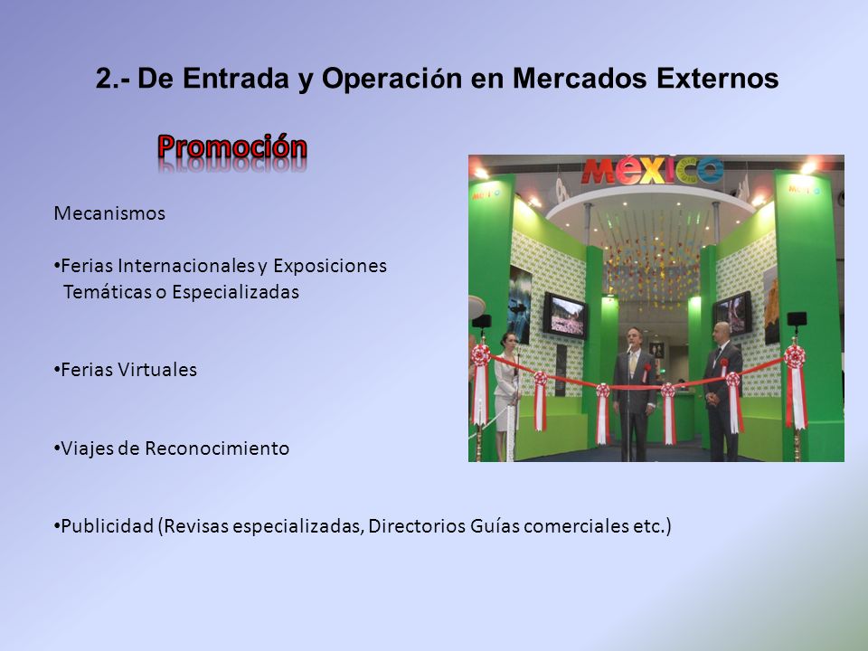Promoción 2.- De Entrada y Operación en Mercados Externos Mecanismos