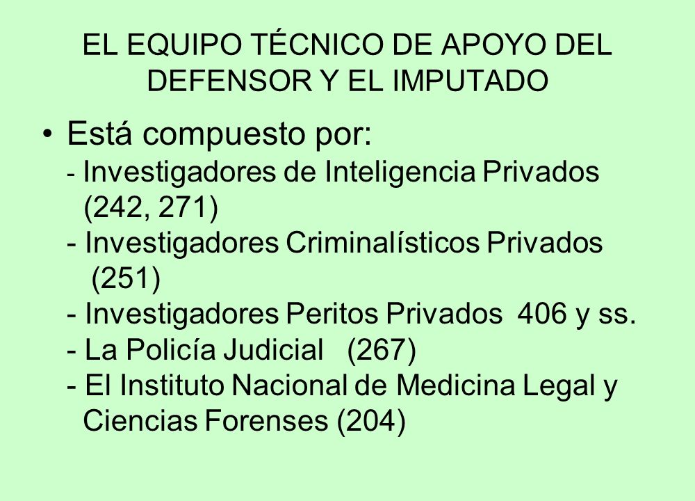 EL EQUIPO TÉCNICO DE APOYO DEL DEFENSOR Y EL IMPUTADO