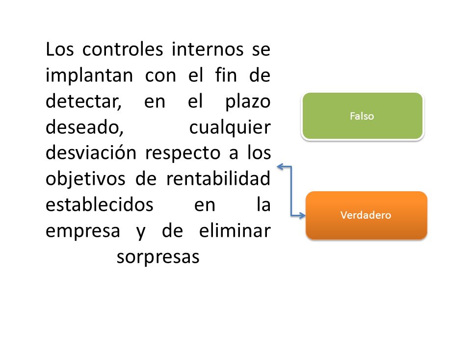 Los controles internos se implantan con el fin de detectar, en el plazo deseado, cualquier desviación respecto a los objetivos de rentabilidad establecidos en la empresa y de eliminar sorpresas
