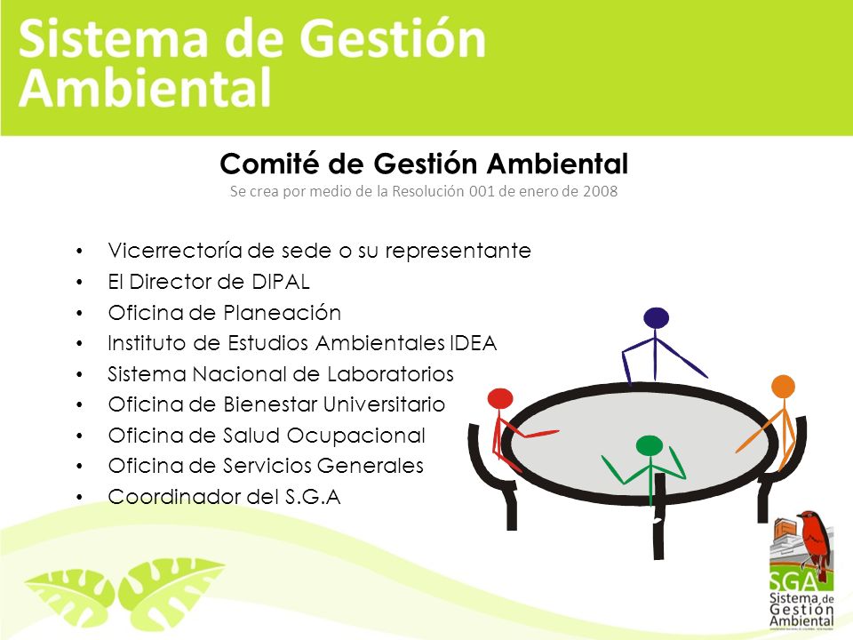 Comité de Gestión Ambiental Se crea por medio de la Resolución 001 de enero de 2008