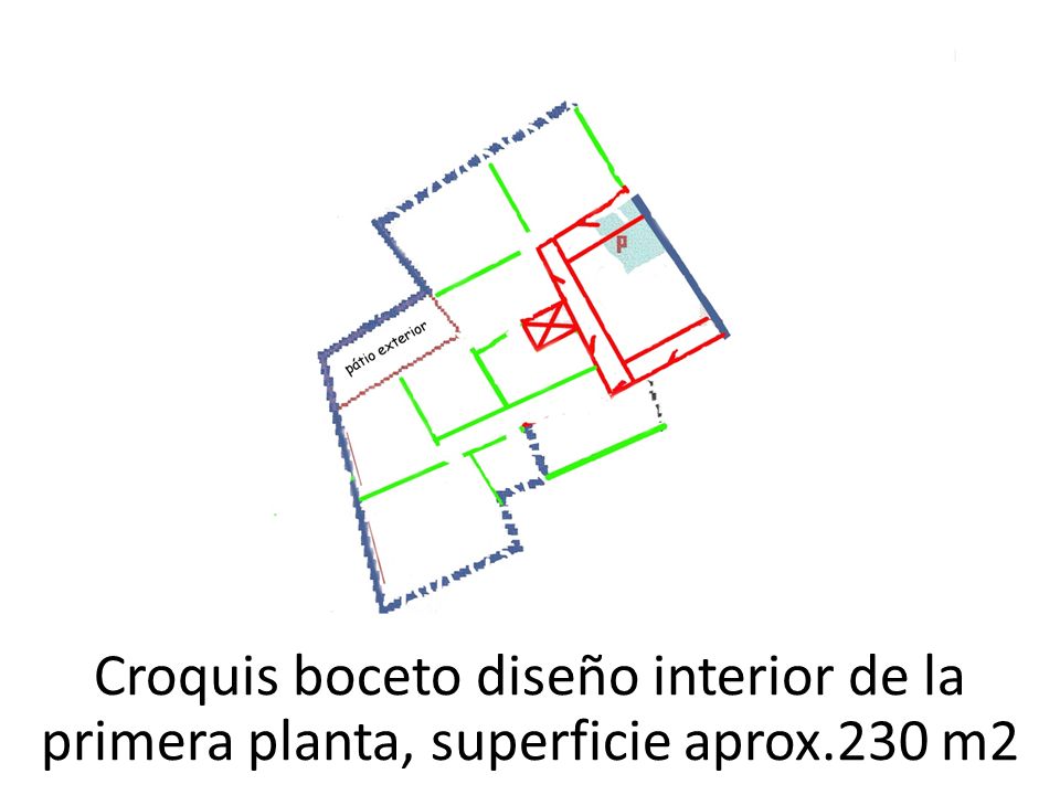 Croquis boceto diseño interior de la primera planta, superficie aprox