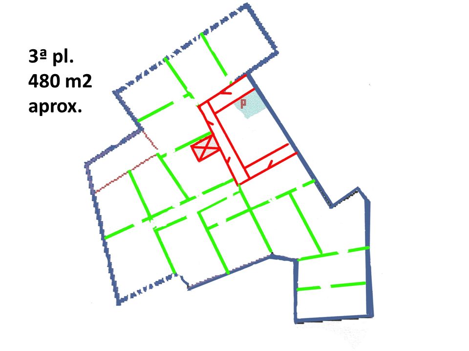 3ª pl. 480 m2 aprox. Croquis diseño del interior dela 3ª planta, esta es la que más uperficie tiene