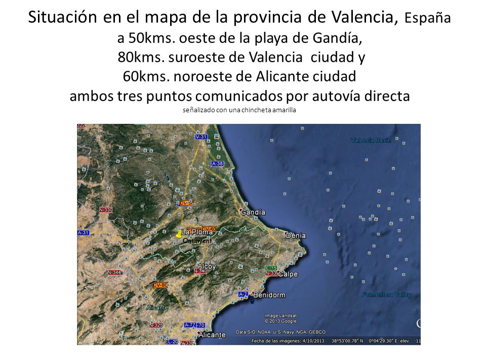 Situación en el mapa de la provincia de Valencia, España a 50kms