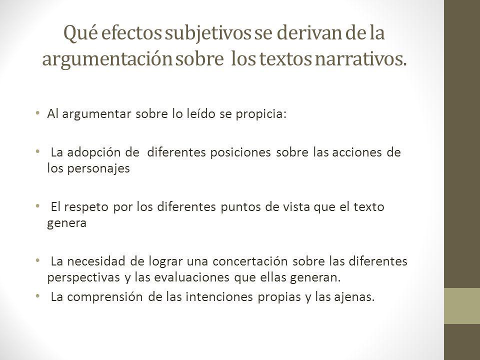 Qué efectos subjetivos se derivan de la argumentación sobre los textos narrativos.