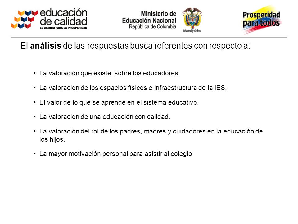 El análisis de las respuestas busca referentes con respecto a: