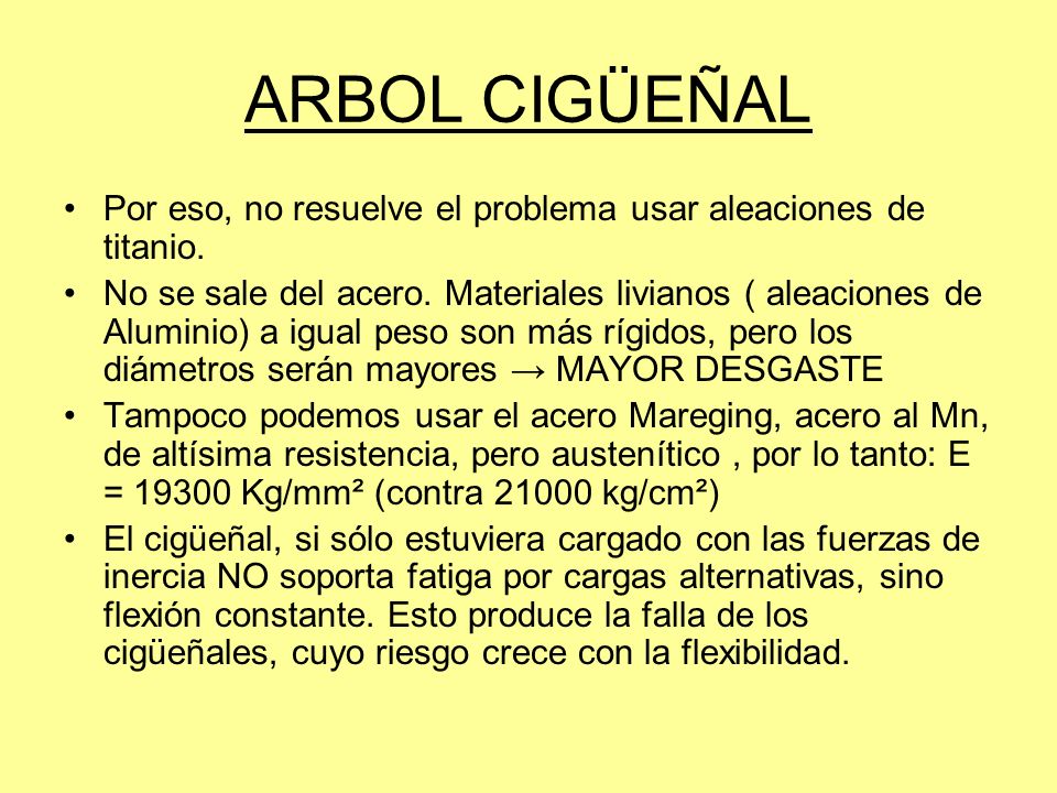 ARBOL CIGÜEÑAL Por eso, no resuelve el problema usar aleaciones de titanio.