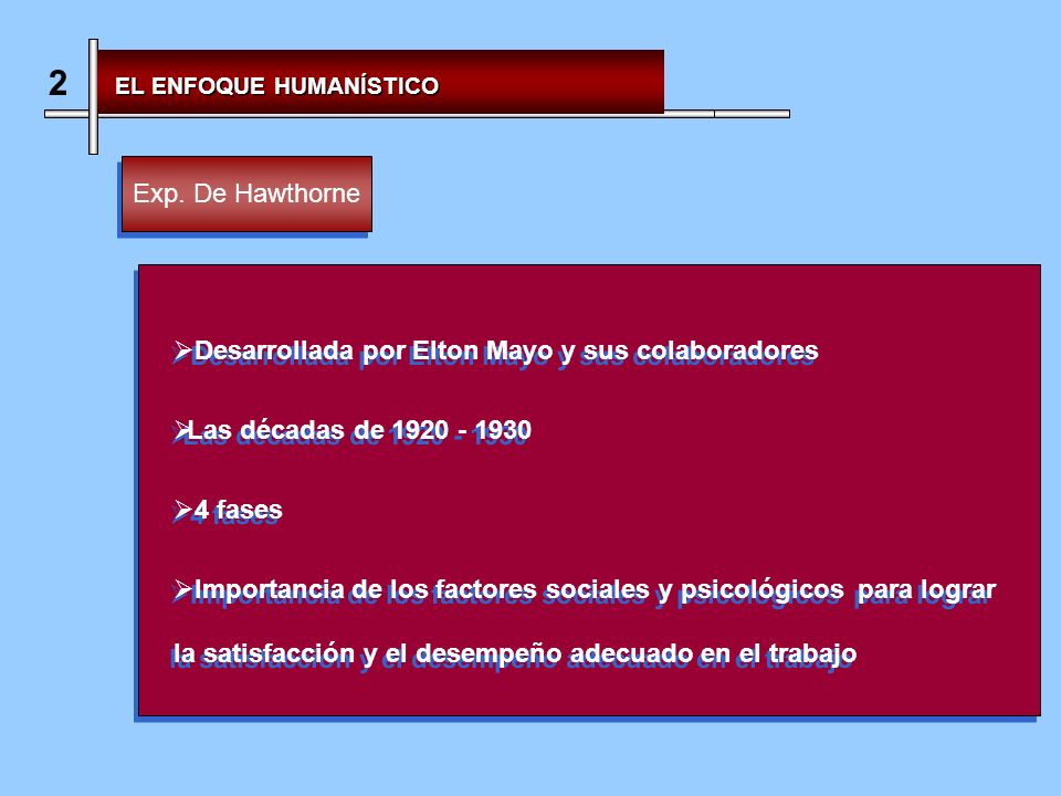 2 Exp. De Hawthorne Desarrollada por Elton Mayo y sus colaboradores