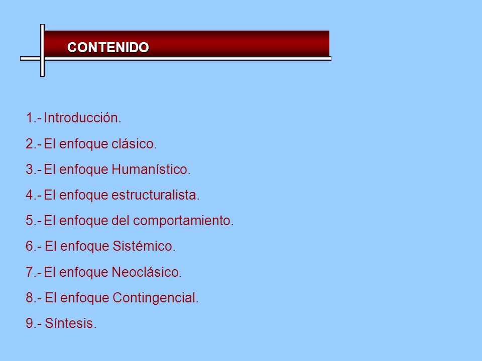 CONTENIDO 1.- Introducción. 2.‑ El enfoque clásico. 3.‑ El enfoque Humanístico. 4.‑ El enfoque estructuralista.