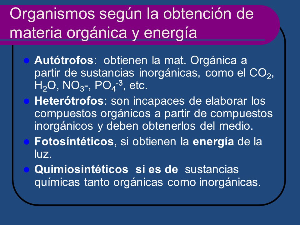 Organismos según la obtención de materia orgánica y energía