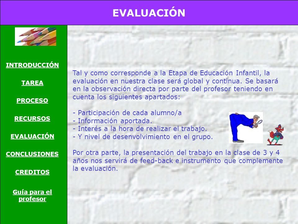 EVALUACIÓN INTRODUCCIÓN. TAREA. PROCESO. RECURSOS. CONCLUSIONES. CREDITOS. Guía para el profesor.