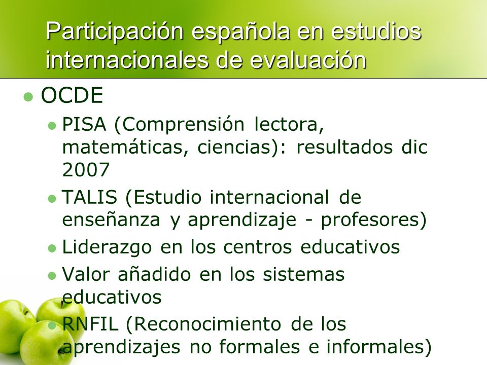 Participación española en estudios internacionales de evaluación