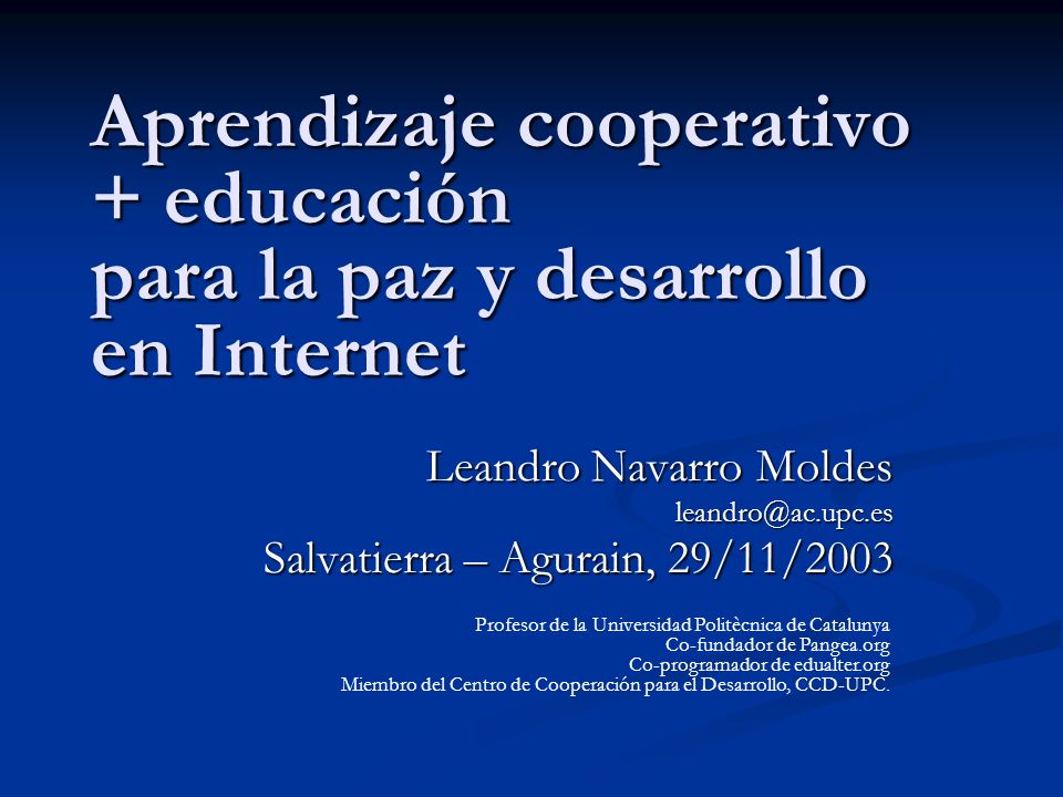 Aprendizaje cooperativo + educación para la paz y desarrollo en Internet