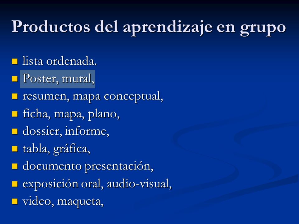 Productos del aprendizaje en grupo