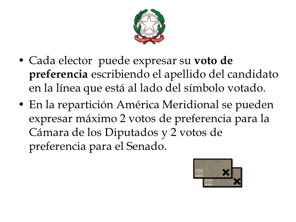 Cada elector puede expresar su voto de preferencia escribiendo el apellido del candidato en la línea que está al lado del símbolo votado.