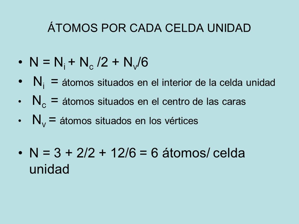 ÁTOMOS POR CADA CELDA UNIDAD