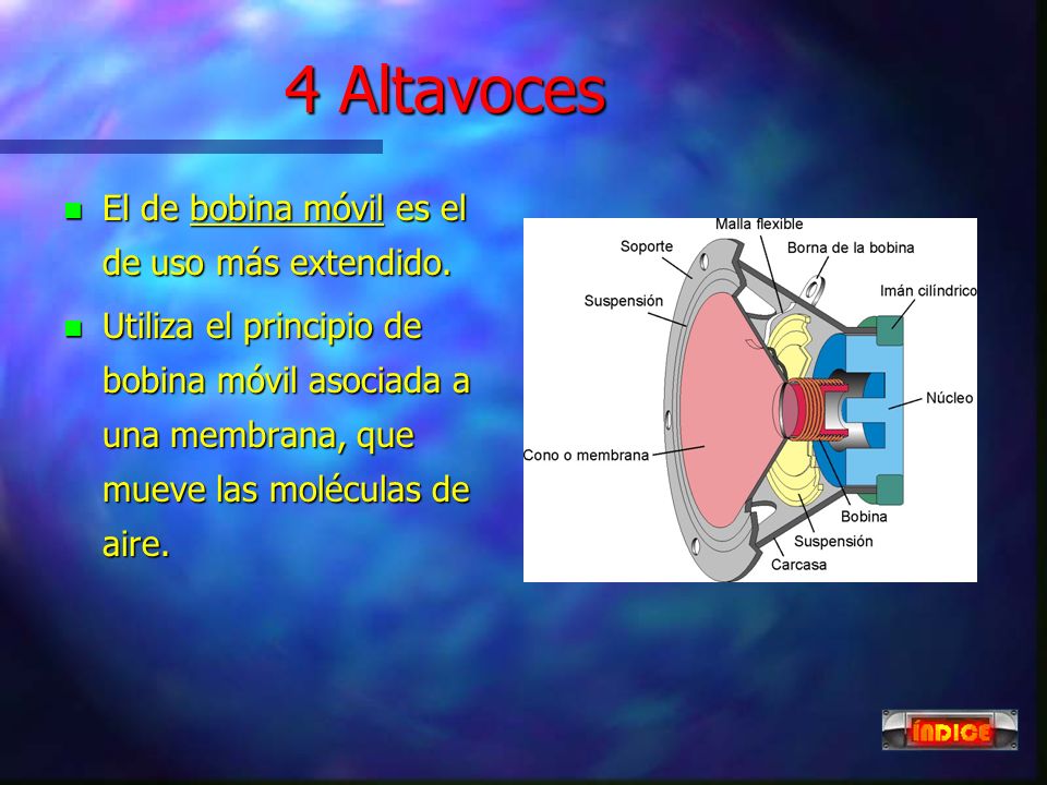 4 Altavoces El de bobina móvil es el de uso más extendido.