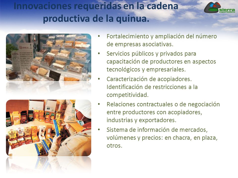 Innovaciones requeridas en la cadena productiva de la quinua.
