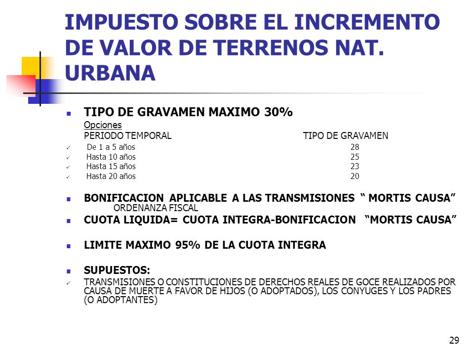 IMPUESTO SOBRE EL INCREMENTO DE VALOR DE TERRENOS NAT. URBANA