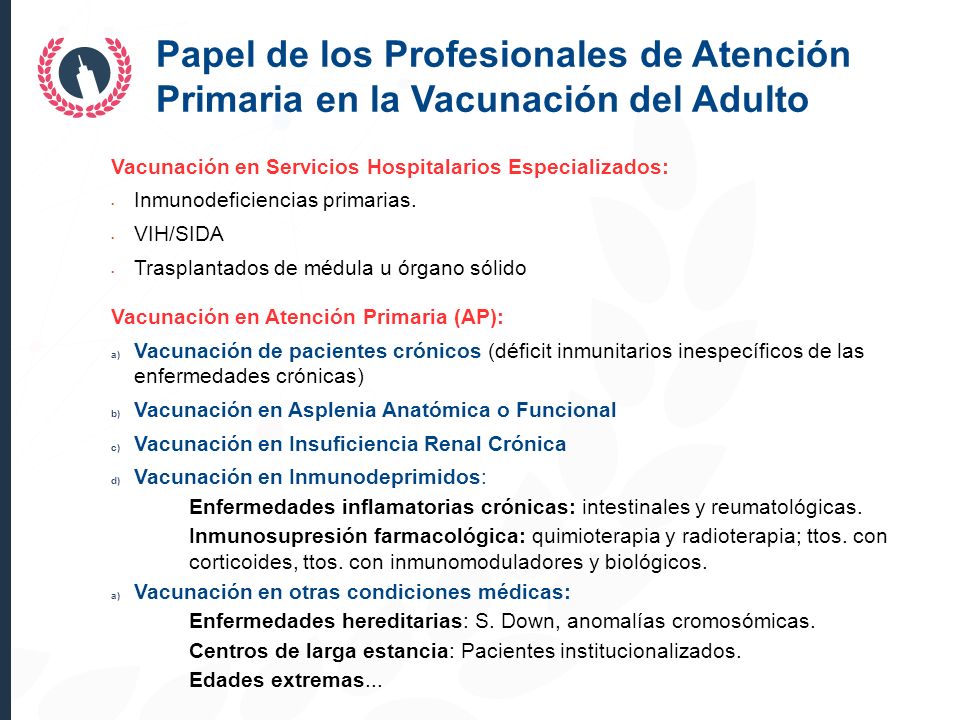 Papel de los Profesionales de Atención Primaria en la Vacunación del Adulto