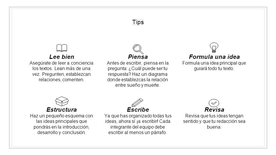 Lee bien Piensa Formula una idea Estructura Escribe Revisa