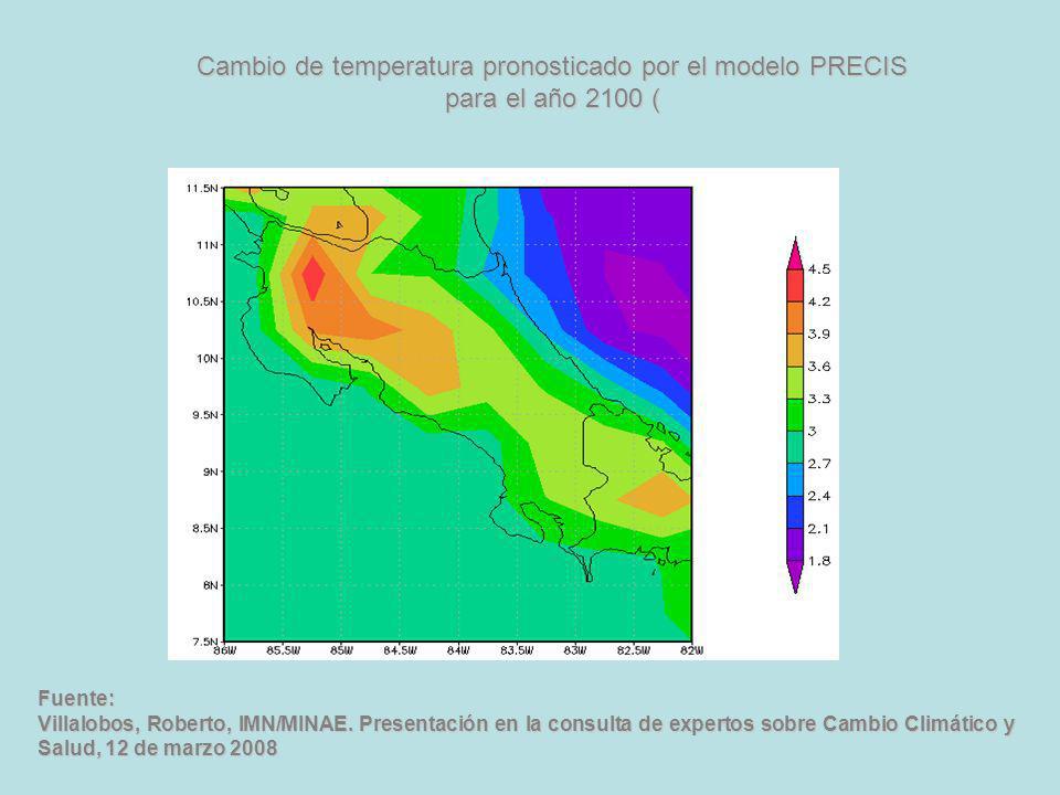 Cambio de temperatura pronosticado por el modelo PRECIS para el año 2100 (
