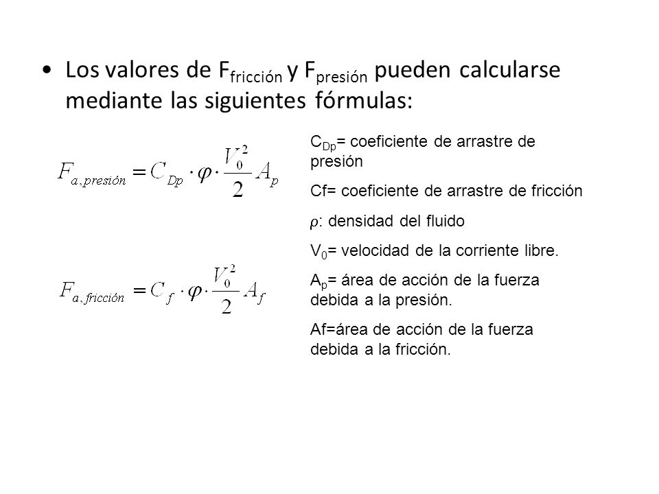 Los valores de Ffricción y Fpresión pueden calcularse mediante las siguientes fórmulas: