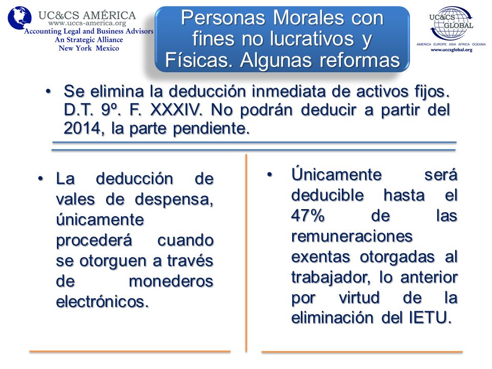 Personas Morales con fines no lucrativos y Físicas. Algunas reformas