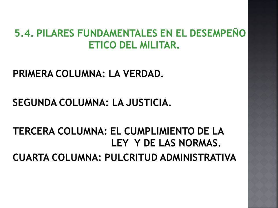5. 4. PILARES FUNDAMENTALES EN EL DESEMPEÑO ETICO DEL MILITAR