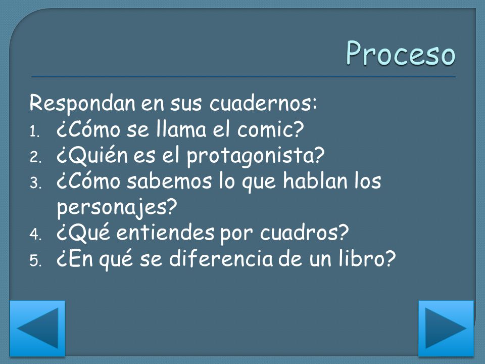 Proceso Respondan en sus cuadernos: ¿Cómo se llama el comic