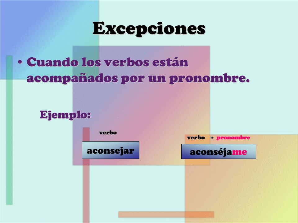 Excepciones Cuando los verbos están acompañados por un pronombre.